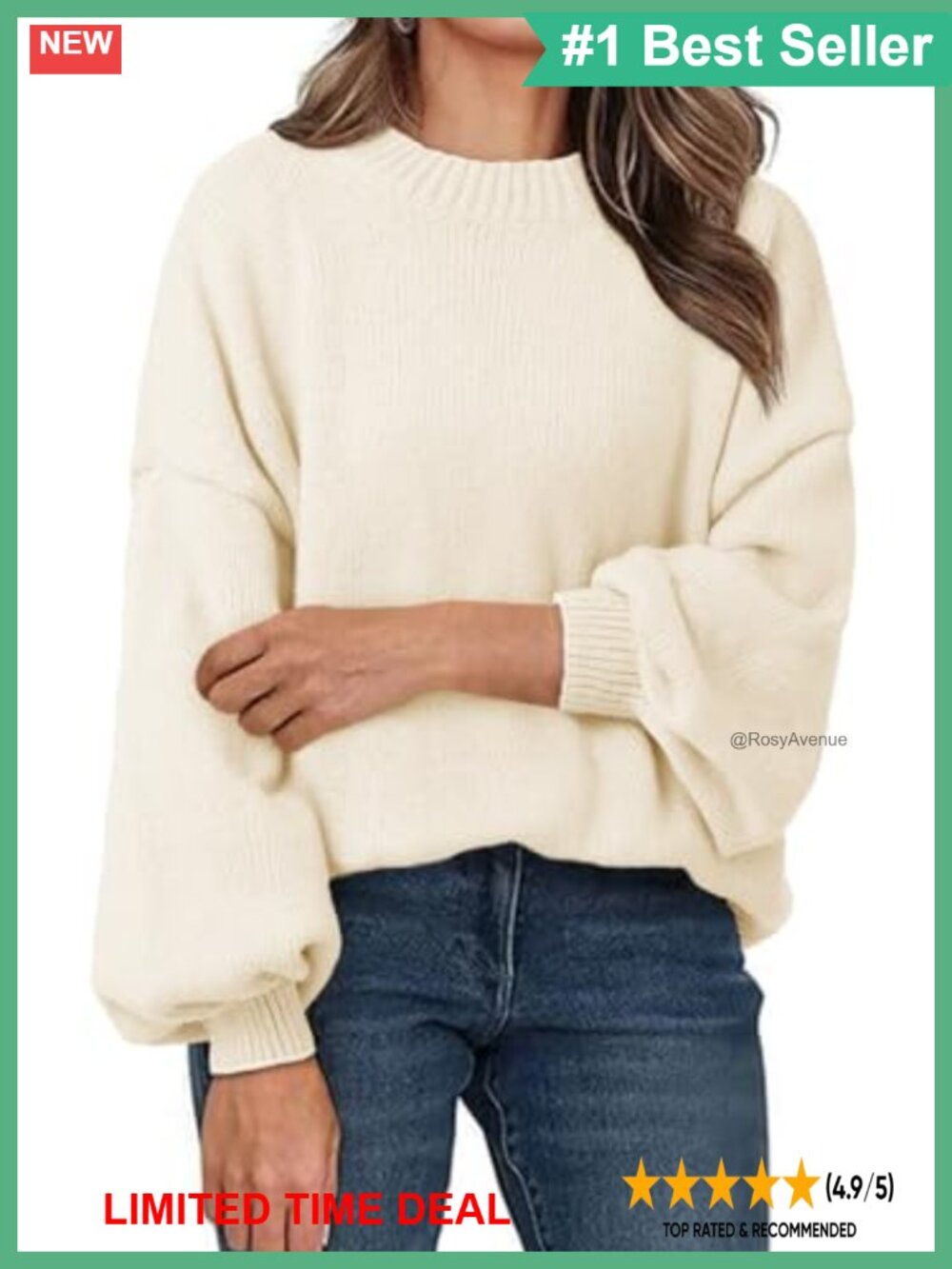 Oversized Chunky Knit Mock Neck Lantern Sleeve Pullover Sweater